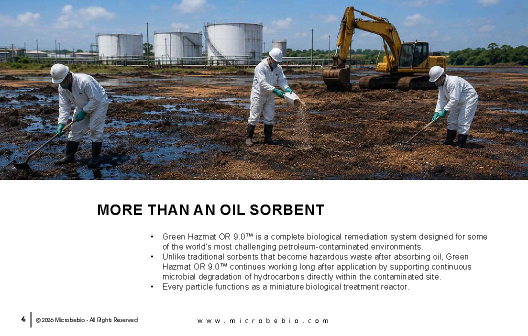 MicrobeBio® Green Hazmat OR 9.0™ represents the next generation of oil spill response and environmental remediation.